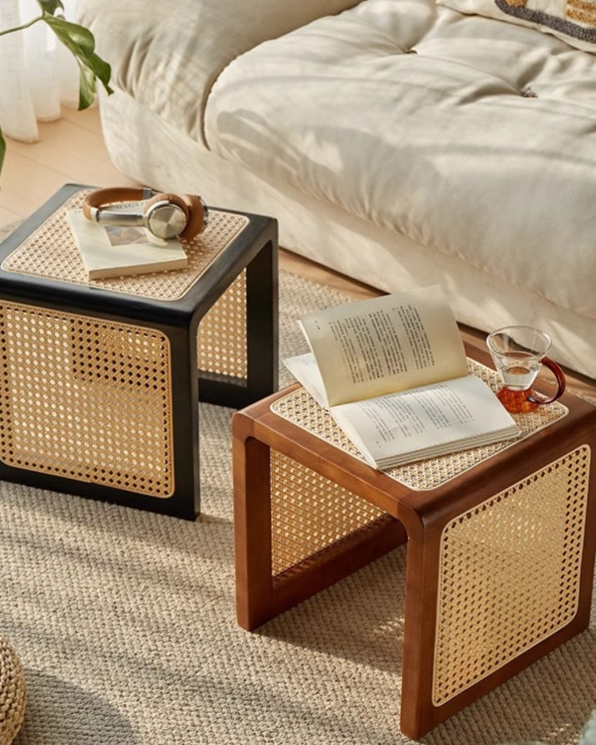 Vintage Rattan Stool Table