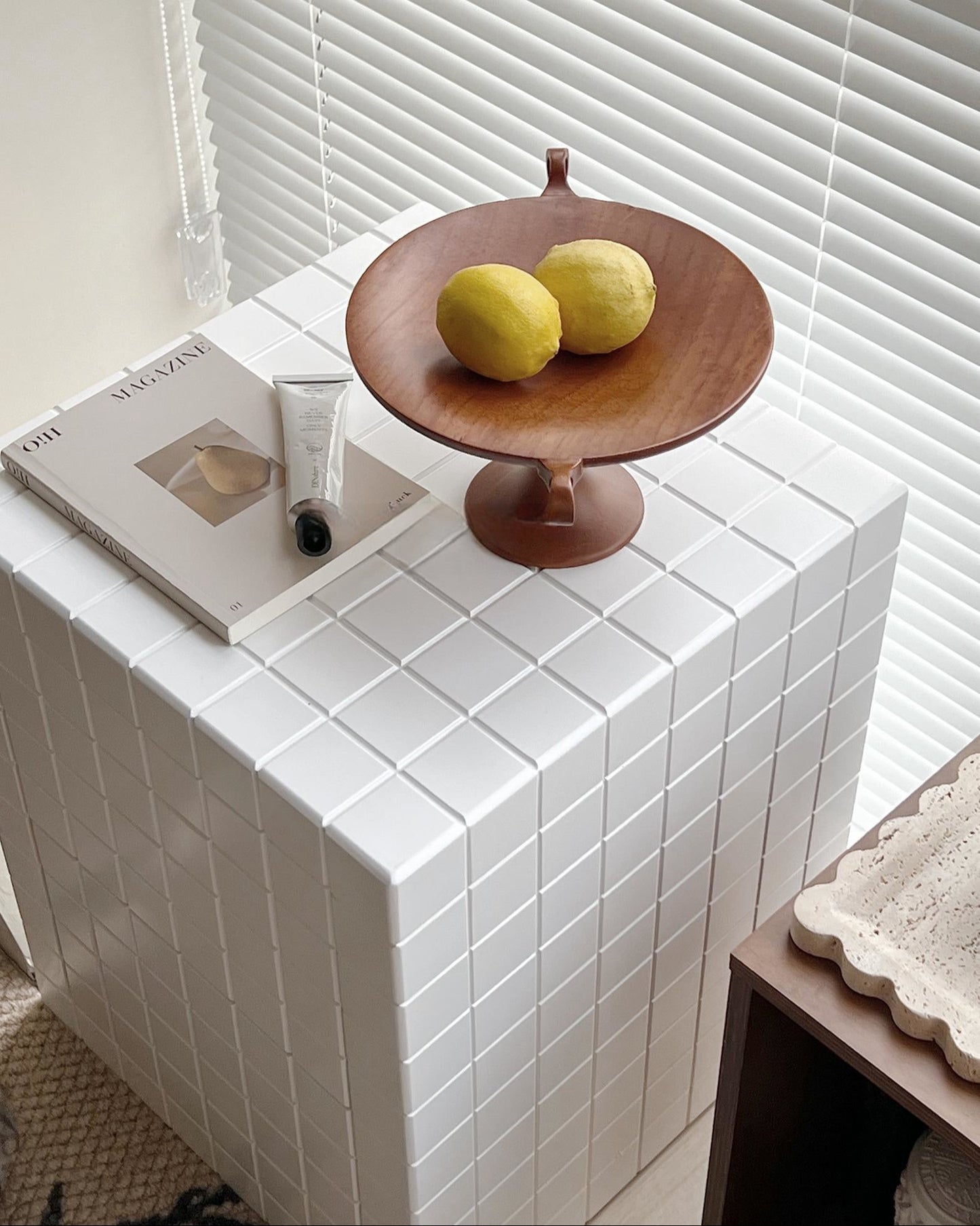 Tile Effect Side Table Nightstand Dresser