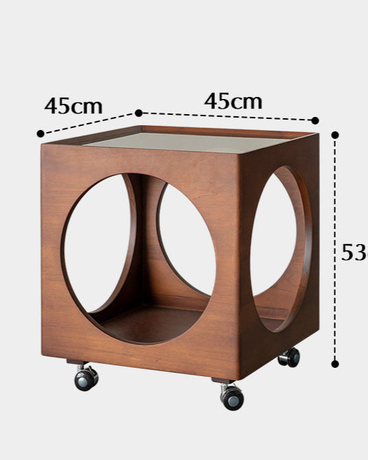 Rolling Solid Wood Side Table Bar Cart