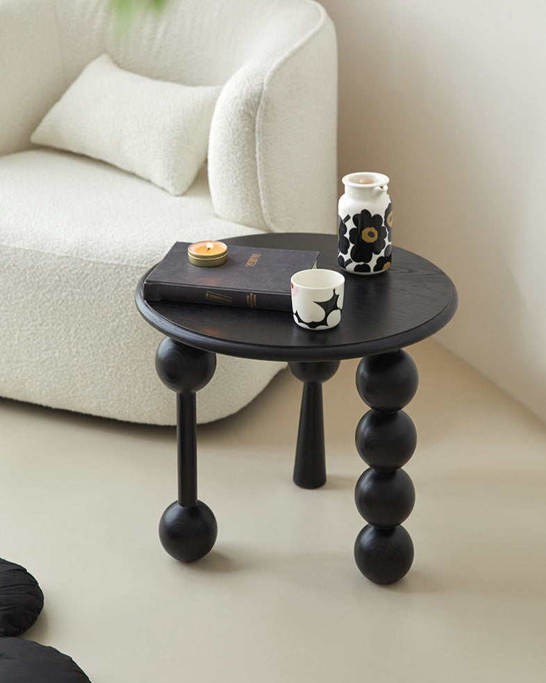 French Retro Solid Wood Side Table – Vintage Round Tea Table