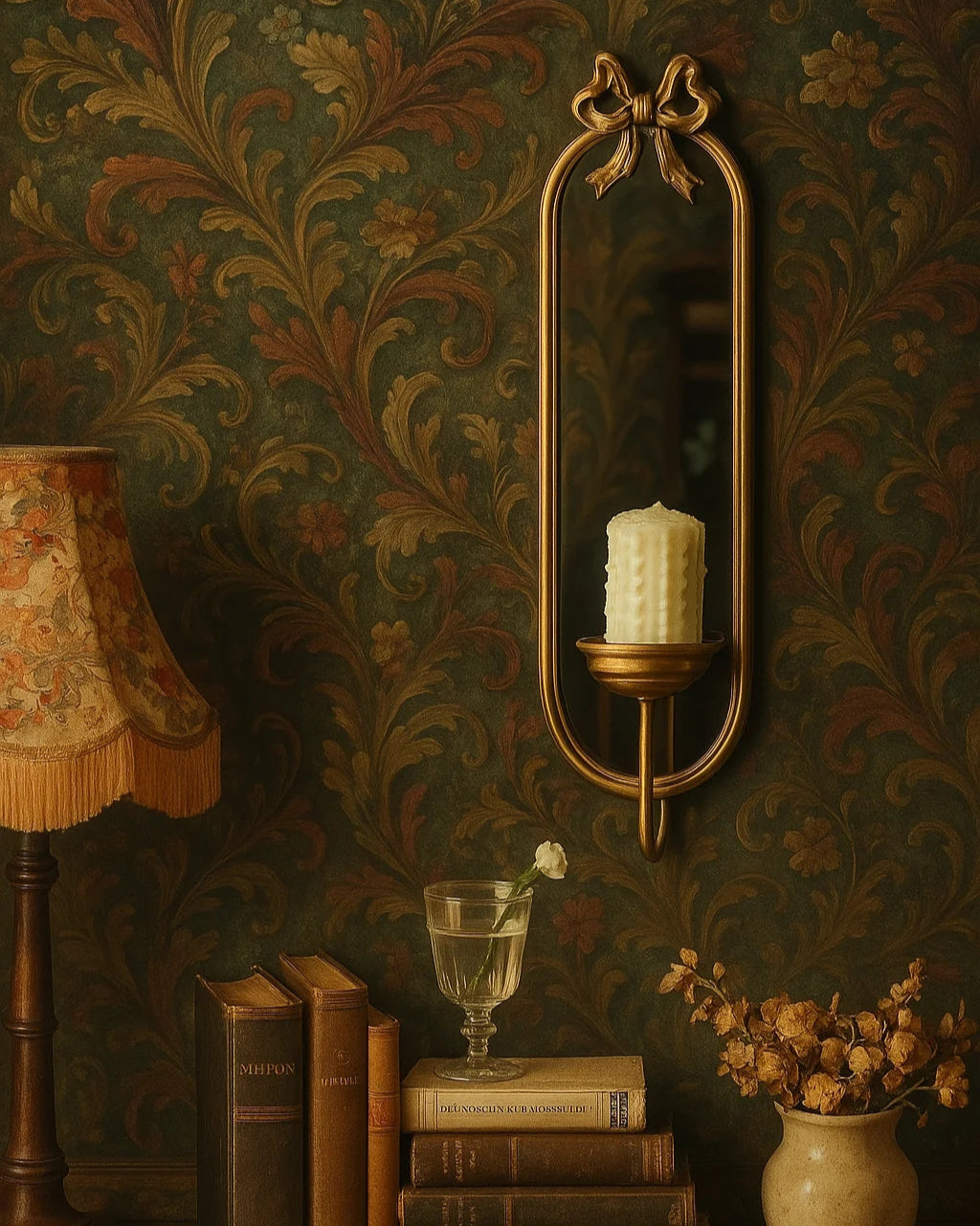 Vintage Wall Mirror with Candle Holder
