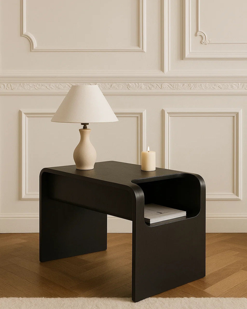 C-Shaped Oak Wood Side Table