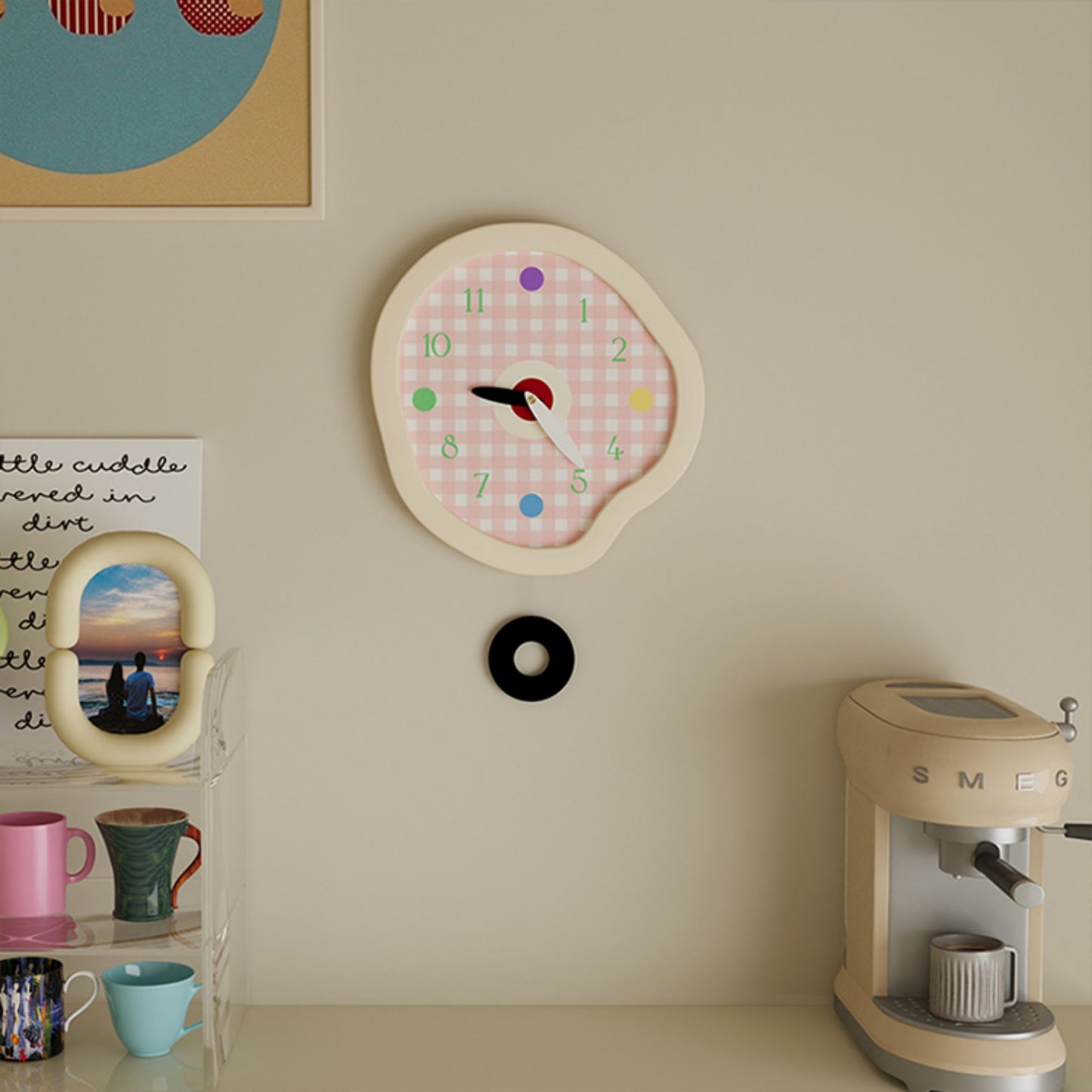 Creamy Gingham Wall Clock