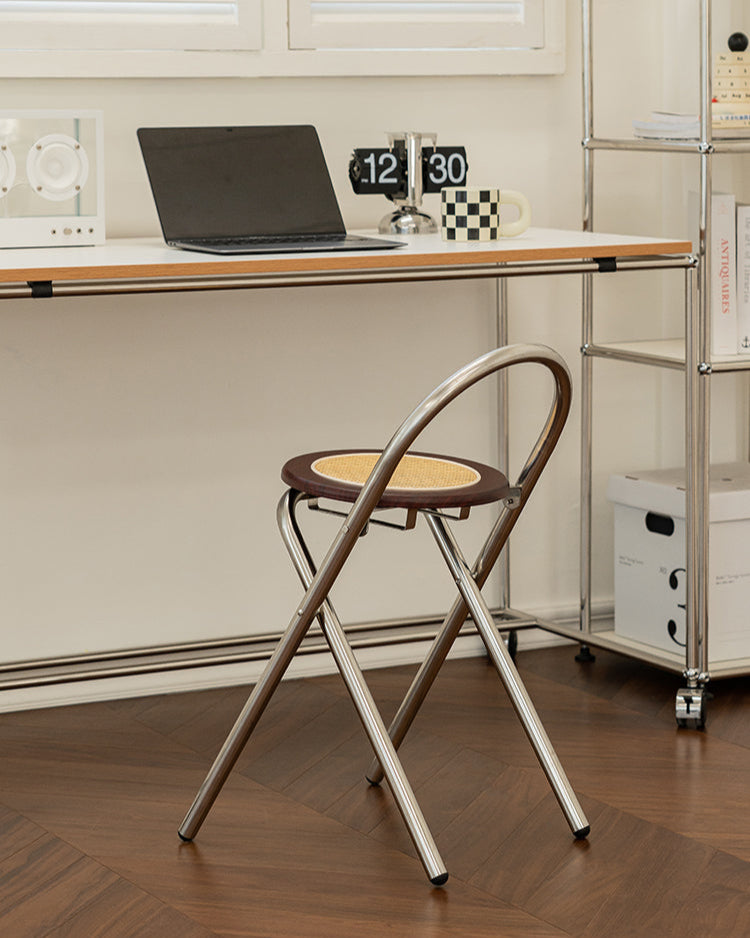 French-Style Rattan Folding Stool