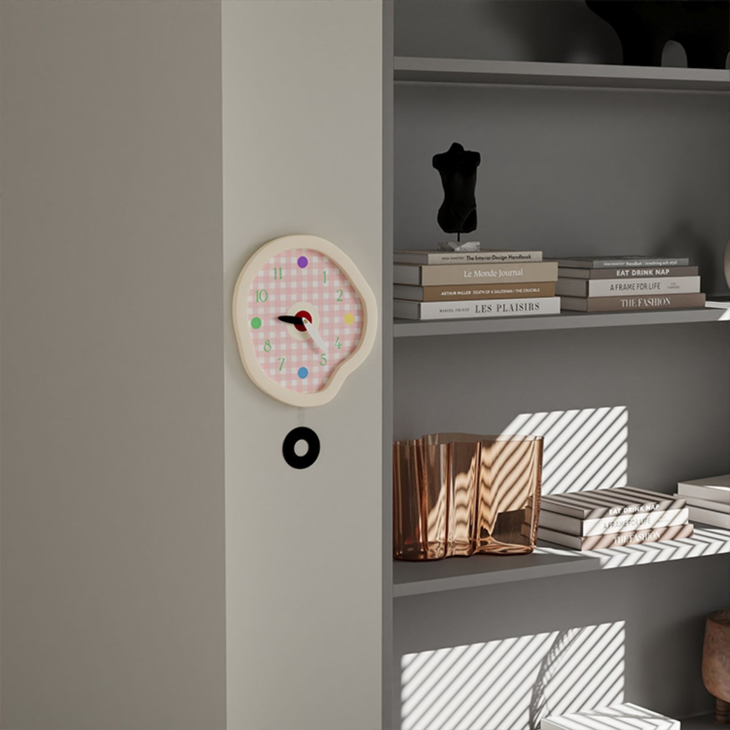Creamy Gingham Wall Clock