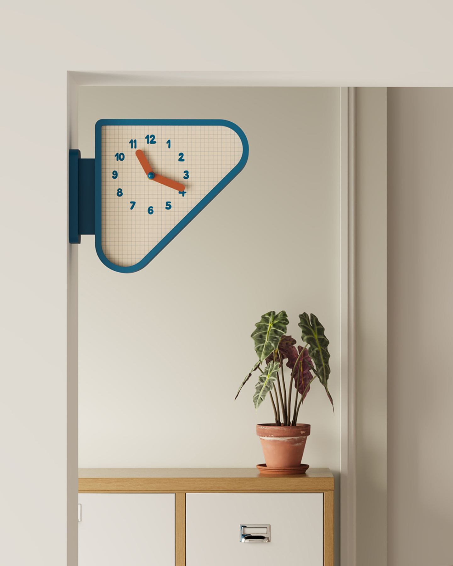 Triangle Corner View Clock | Modern Double-Sided Wall Clock