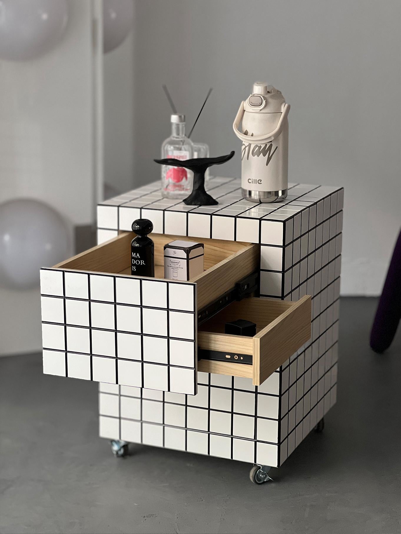 Tile Effect Small Side Table/Nightstand