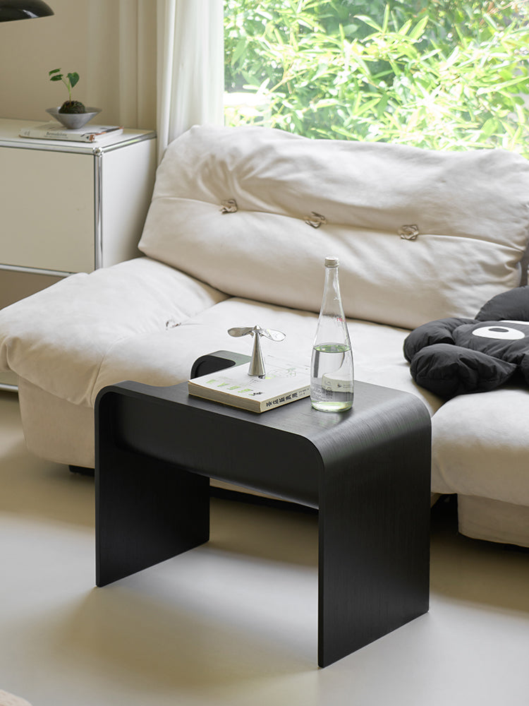 C-Shaped Oak Wood Side Table