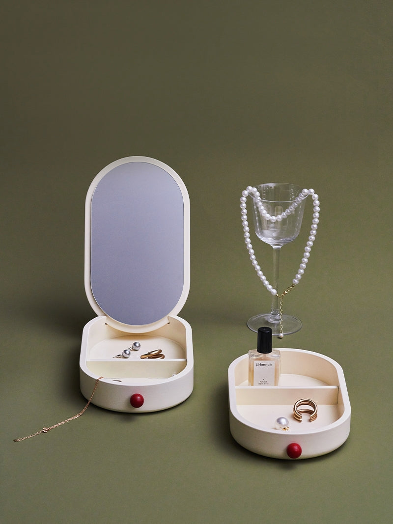 Creamy Jewelry Box with Mirror