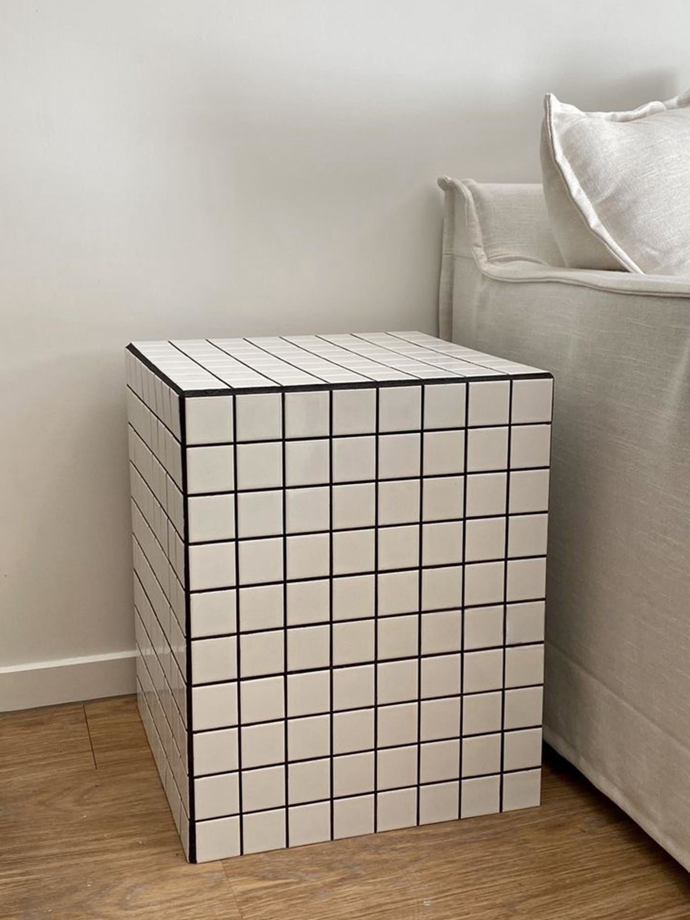 Tile Effect Small Side Table/Nightstand