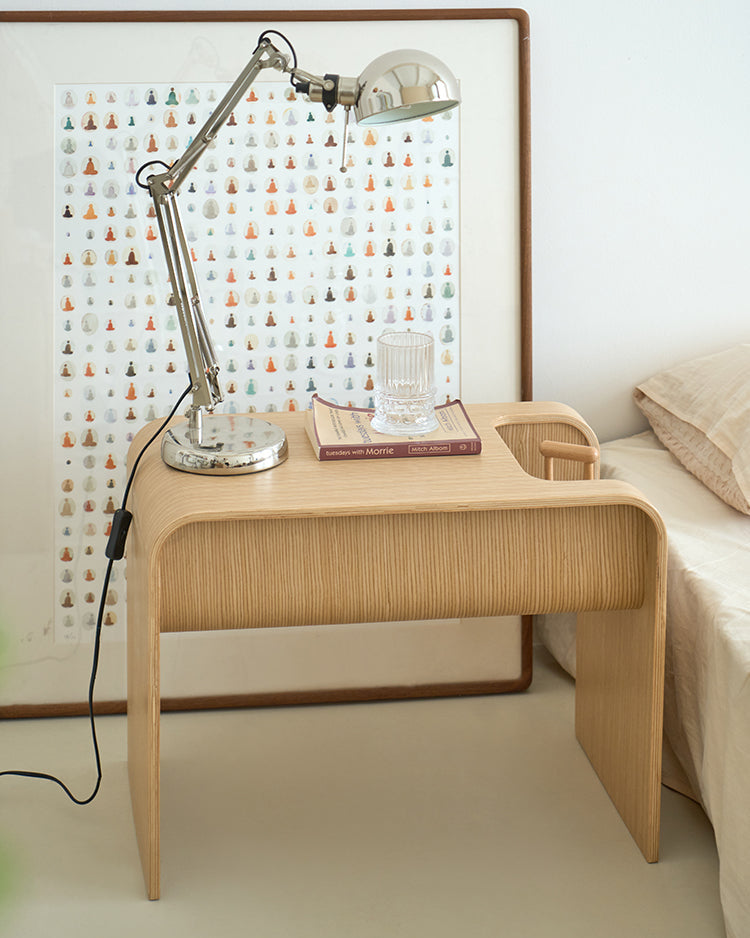 C-Shaped Oak Wood Side Table