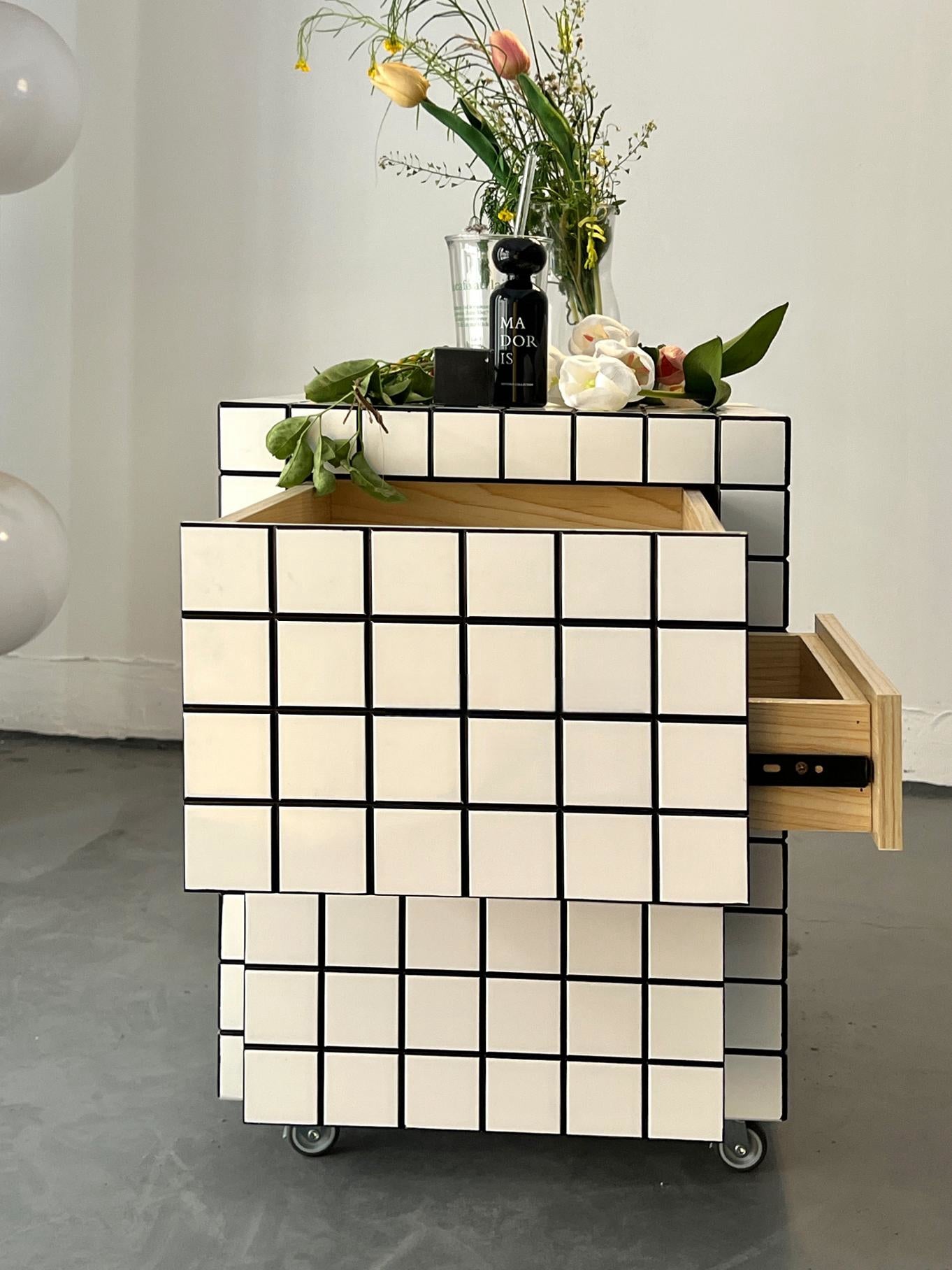 Tile Effect Small Side Table/Nightstand