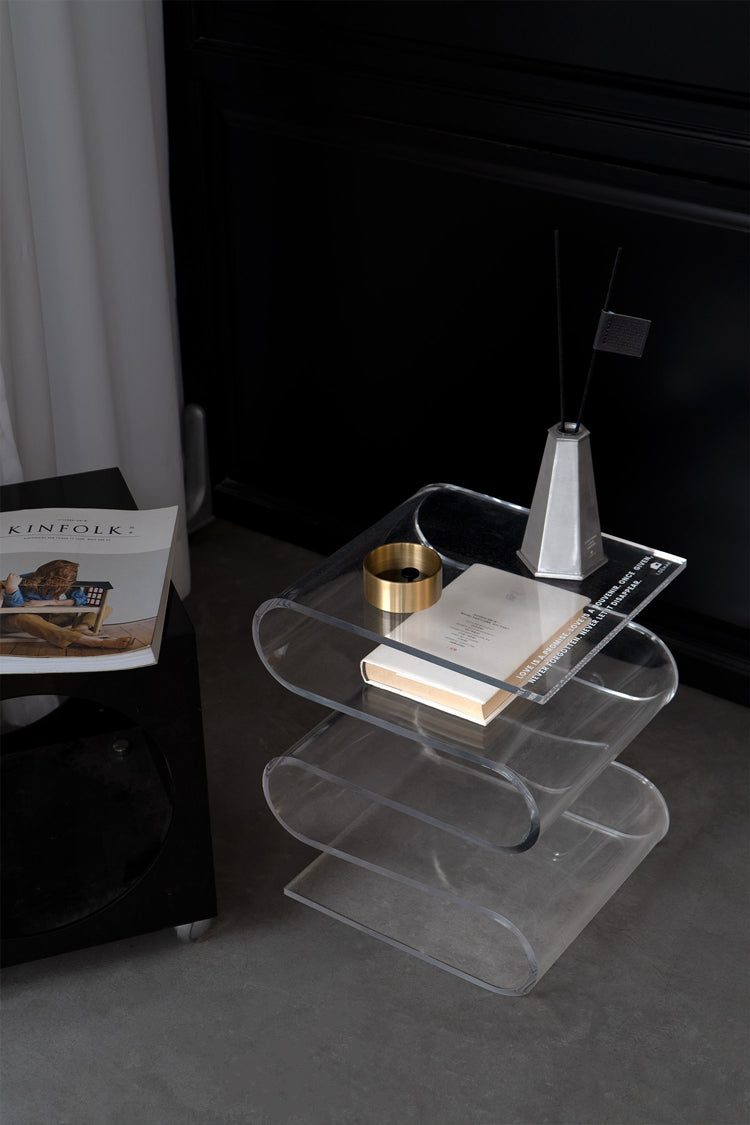 Curved Acrylic Side Table End Table