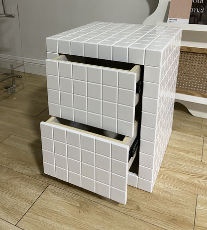 Tile Effect Side Table Nightstand Dresser