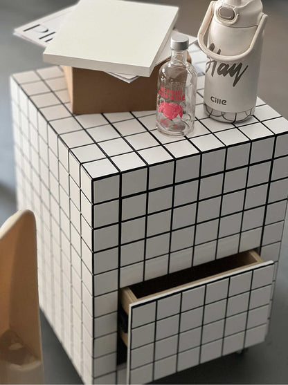 Tile Effect Small Side Table/Nightstand