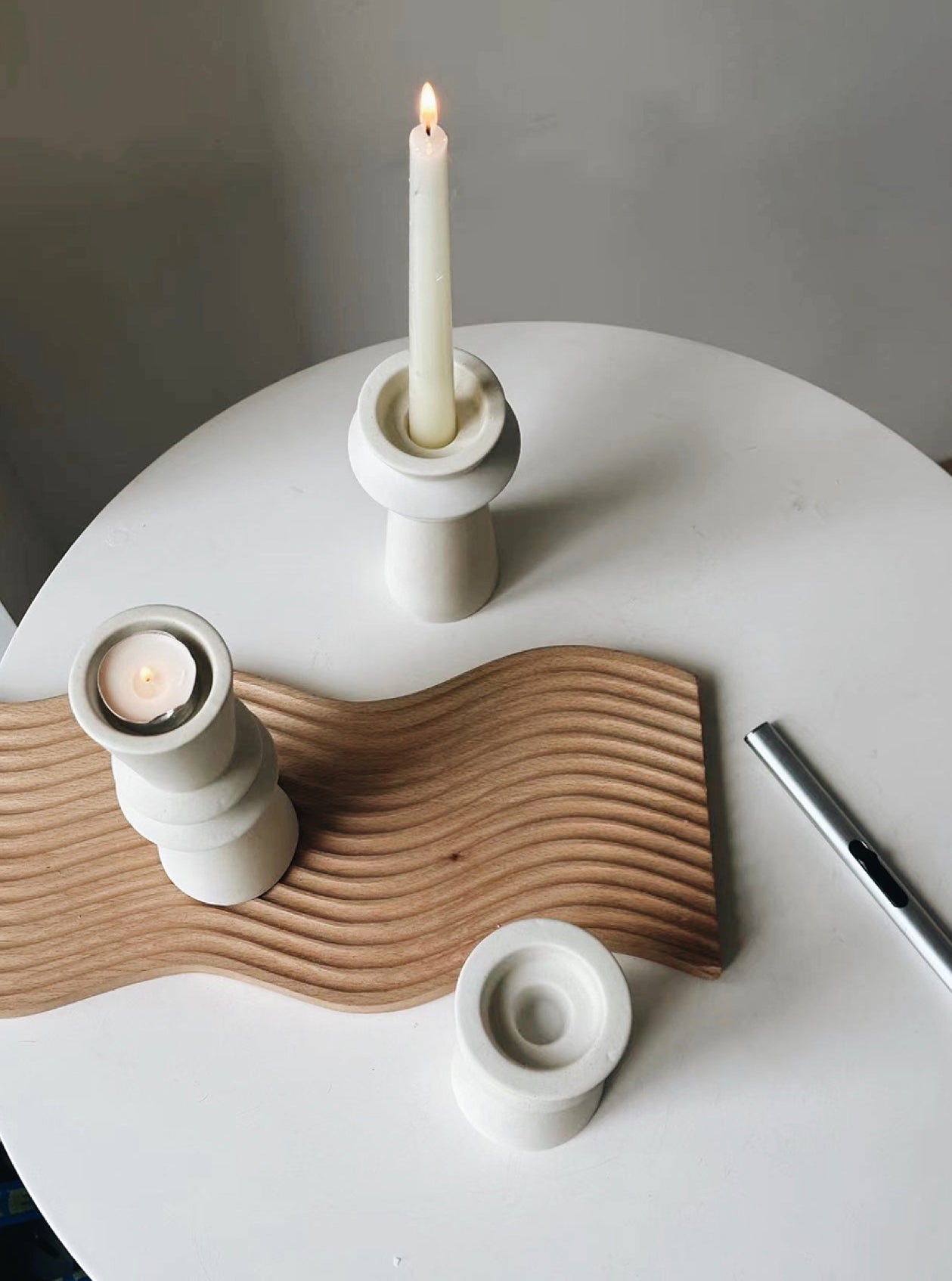 Set of 3 Minimalist Ceramic Candle Holders