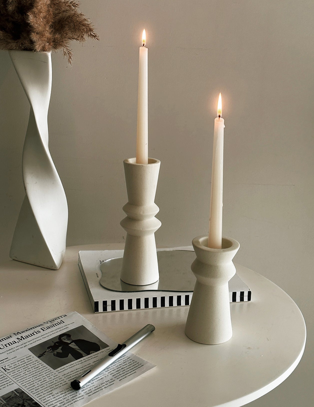 Set of 3 Minimalist Ceramic Candle Holders