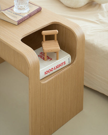 C-Shaped Oak Wood Side Table
