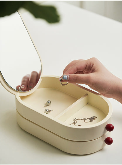 Creamy Jewelry Box with Mirror