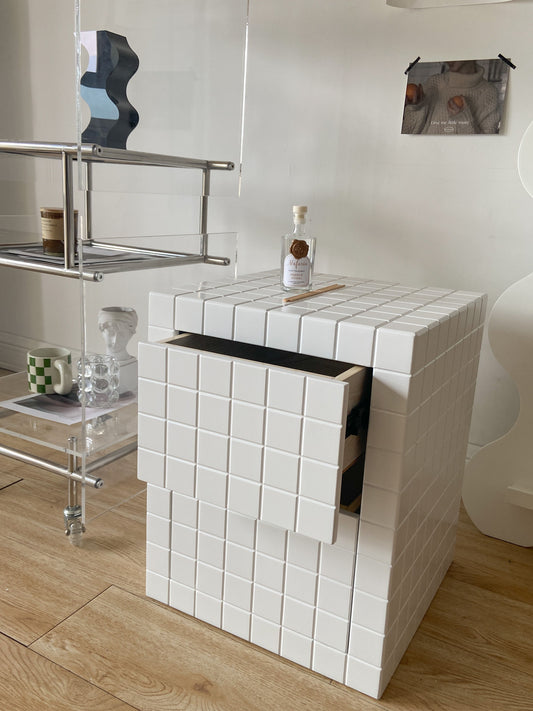 Tile Effect Side Table Nightstand Dresser