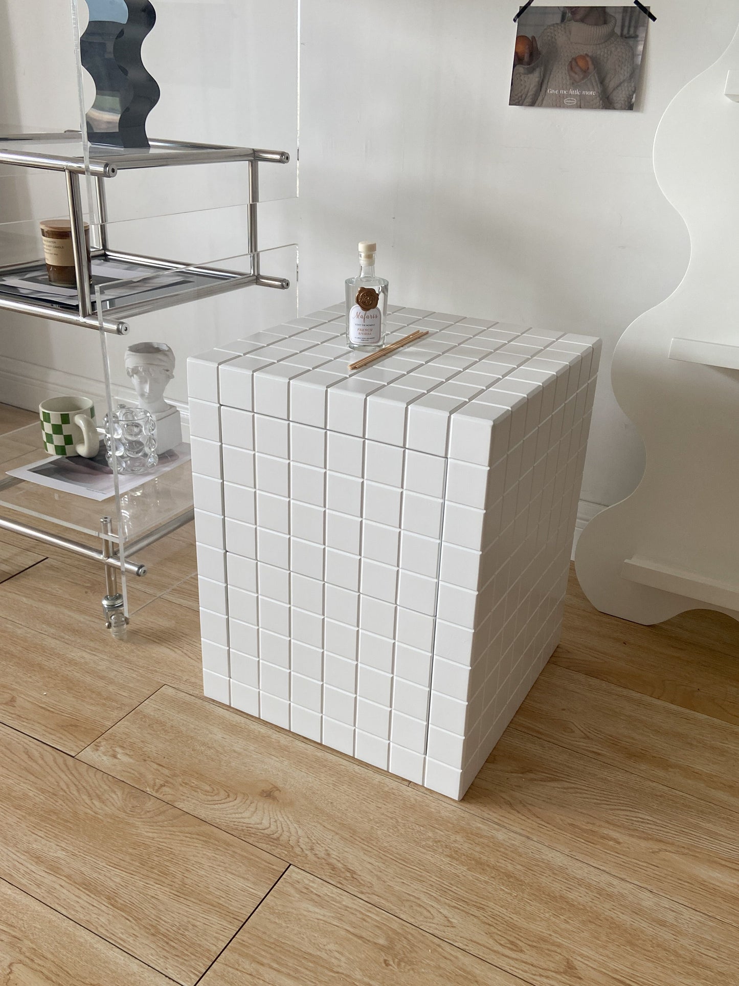 Tile Effect Side Table Nightstand Dresser