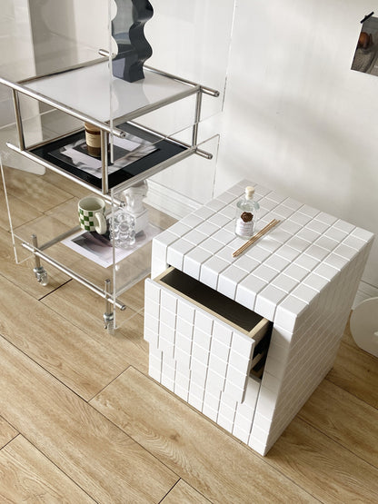 Tile Effect Side Table Nightstand Dresser