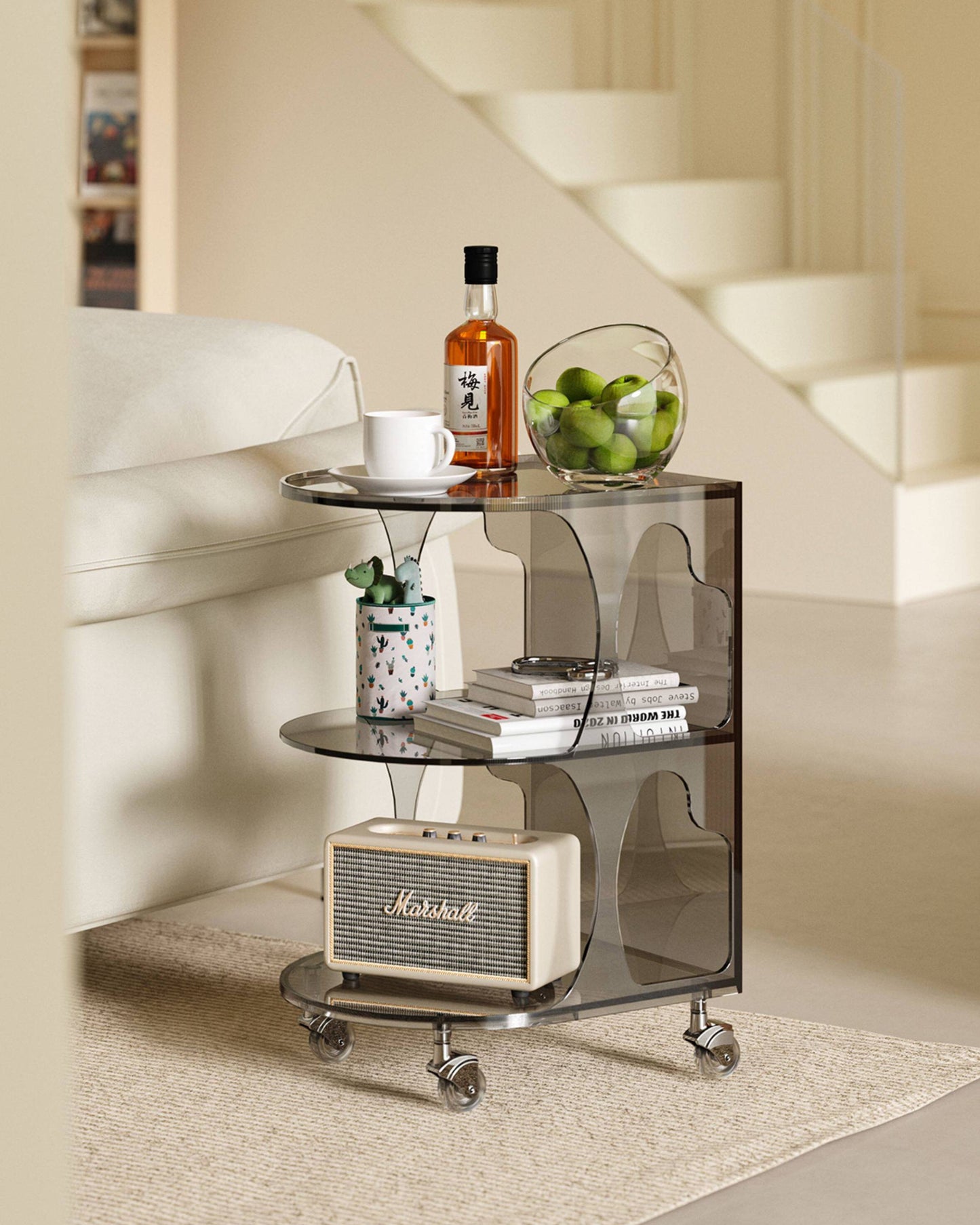 Rolling Acrylic Side Table Bar Cart