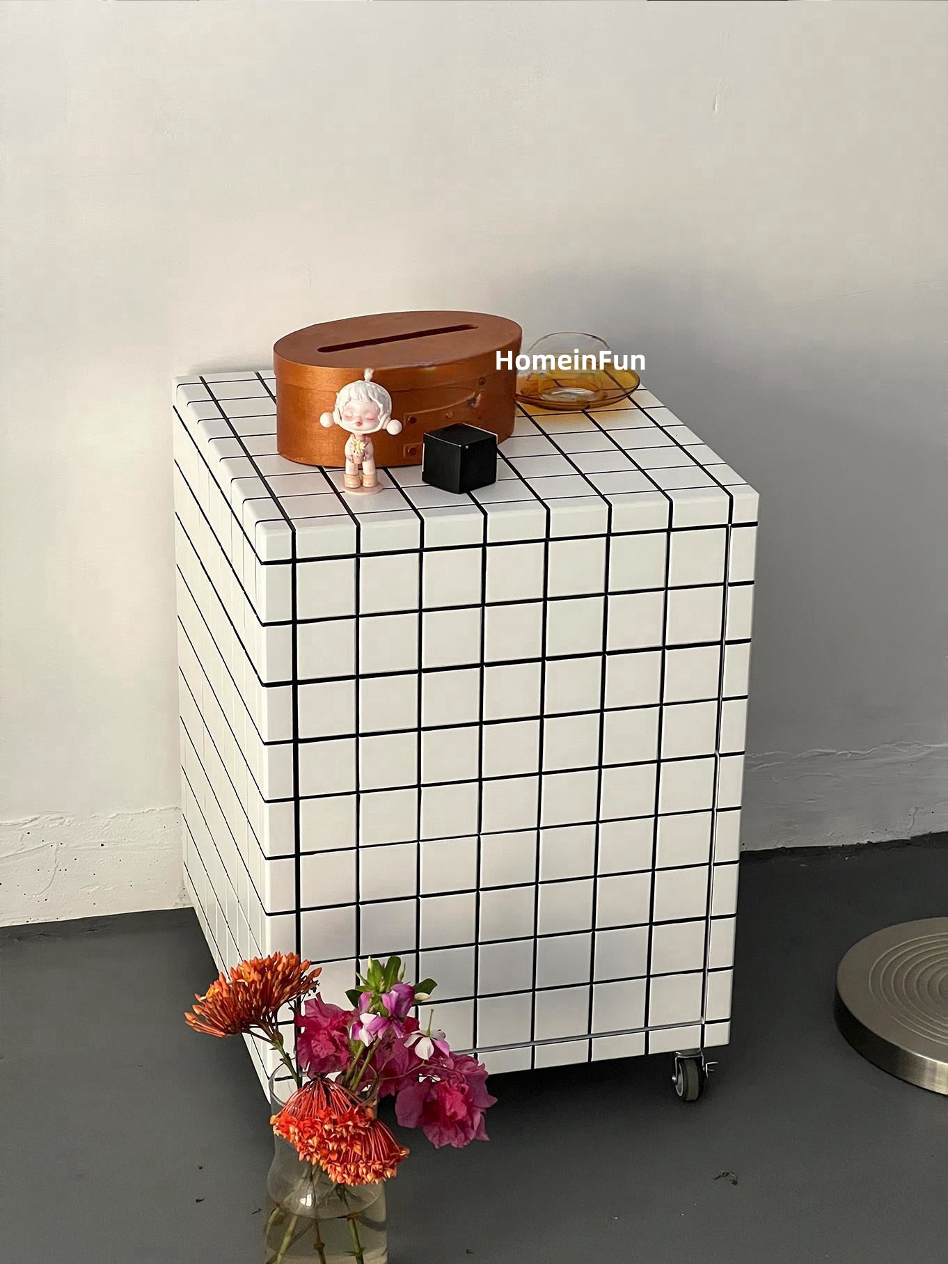 Tile Effect Small Side Table/Nightstand