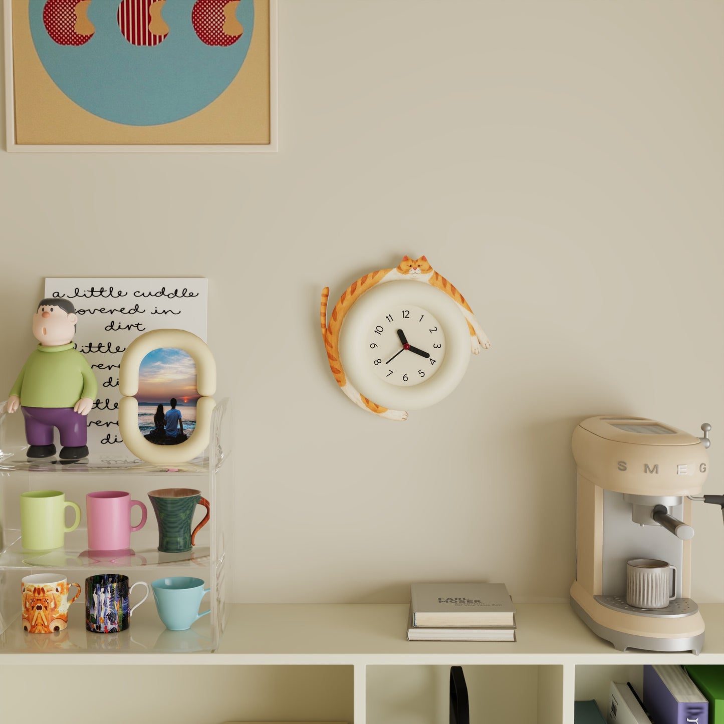 Cute Cat Hug Wall Clock