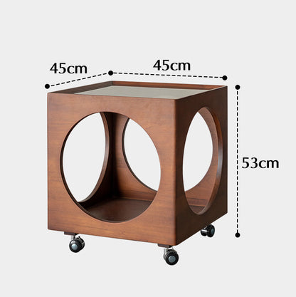 Rolling Solid Wood Side Table Bar Cart