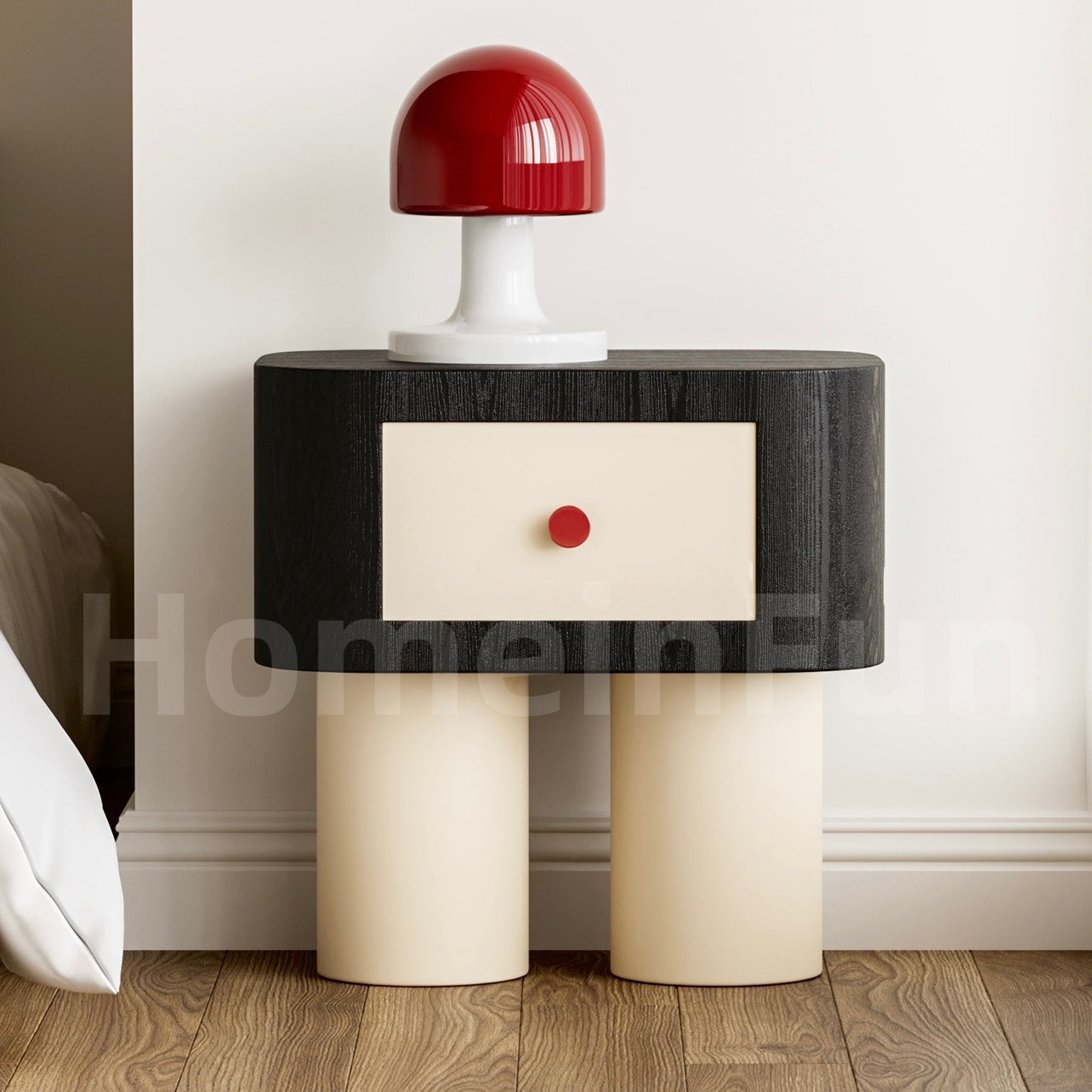 Modern Red Dot Wood Nightstand