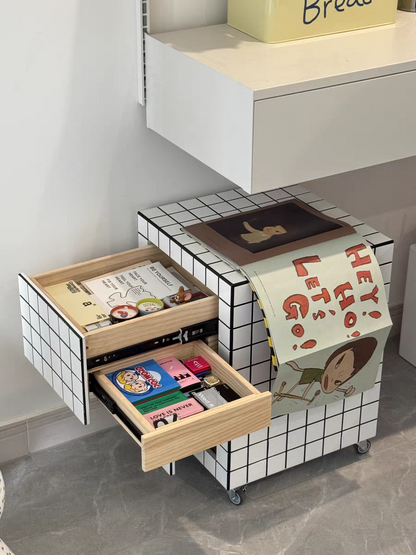 Tile Effect Small Side Table/Nightstand