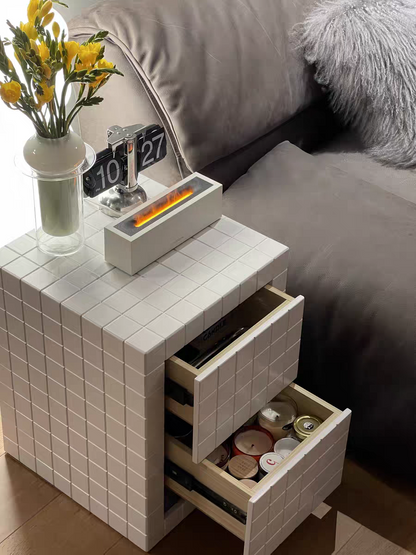 Tile Effect Side Table Nightstand Dresser