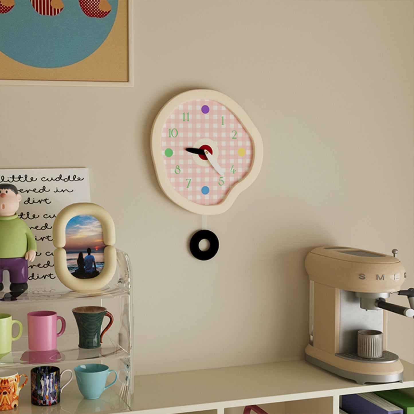 Creamy Gingham Wall Clock