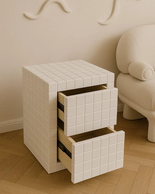 Tile Effect Side Table Nightstand Dresser