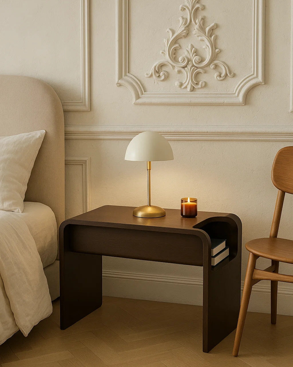 C-Shaped Oak Wood Side Table
