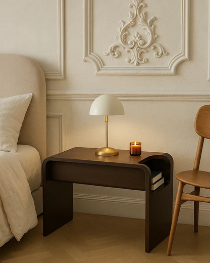 C-Shaped Oak Wood Side Table