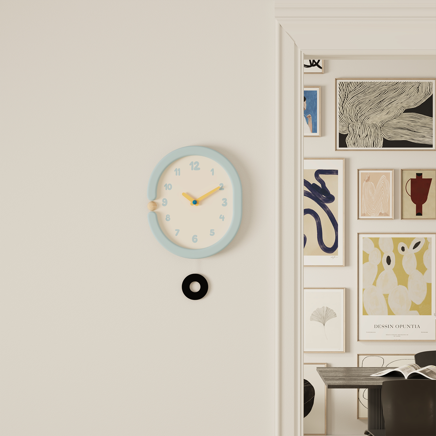 Oval Light Blue Wall Clock