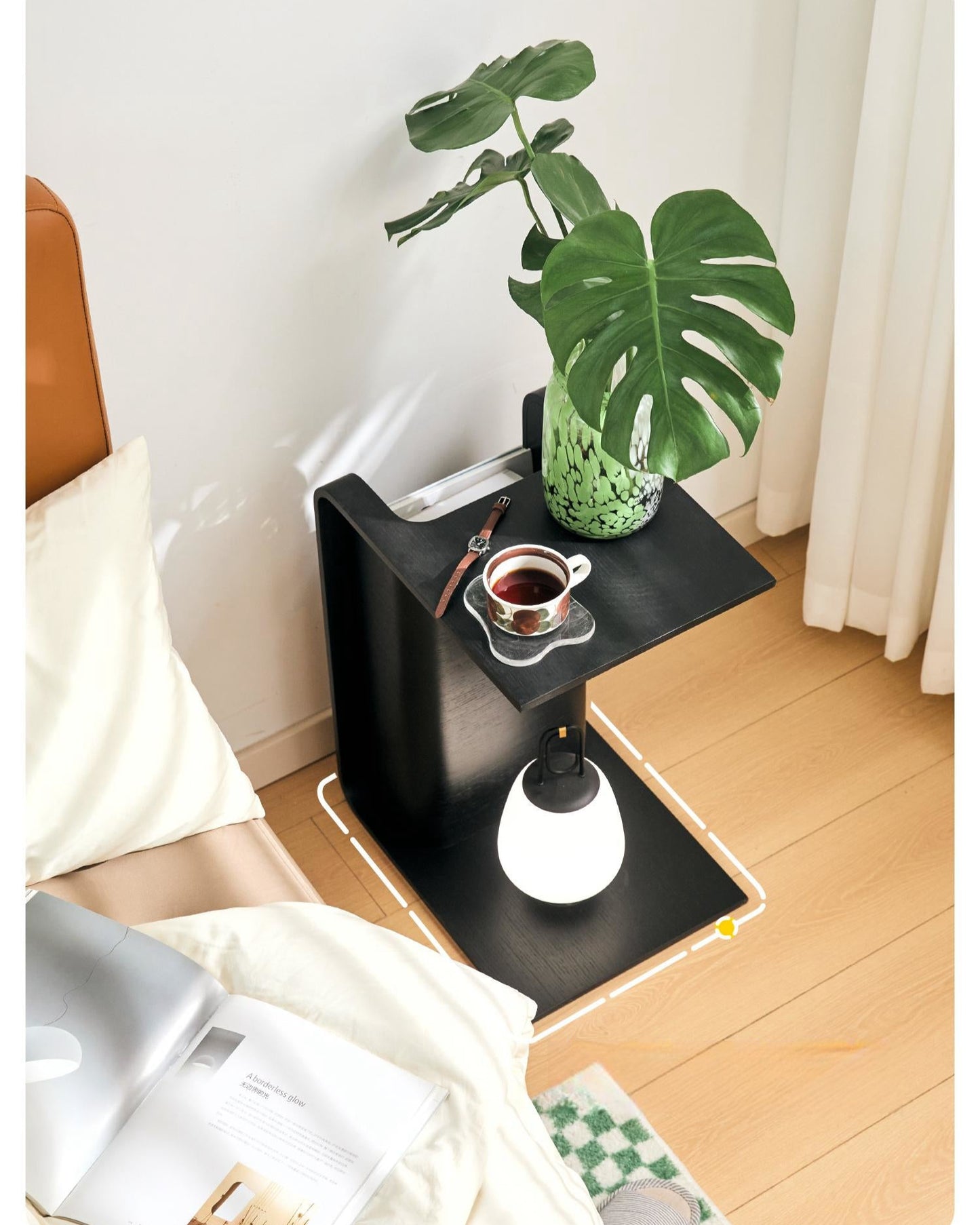 C-Shaped Oak Wood Side Table