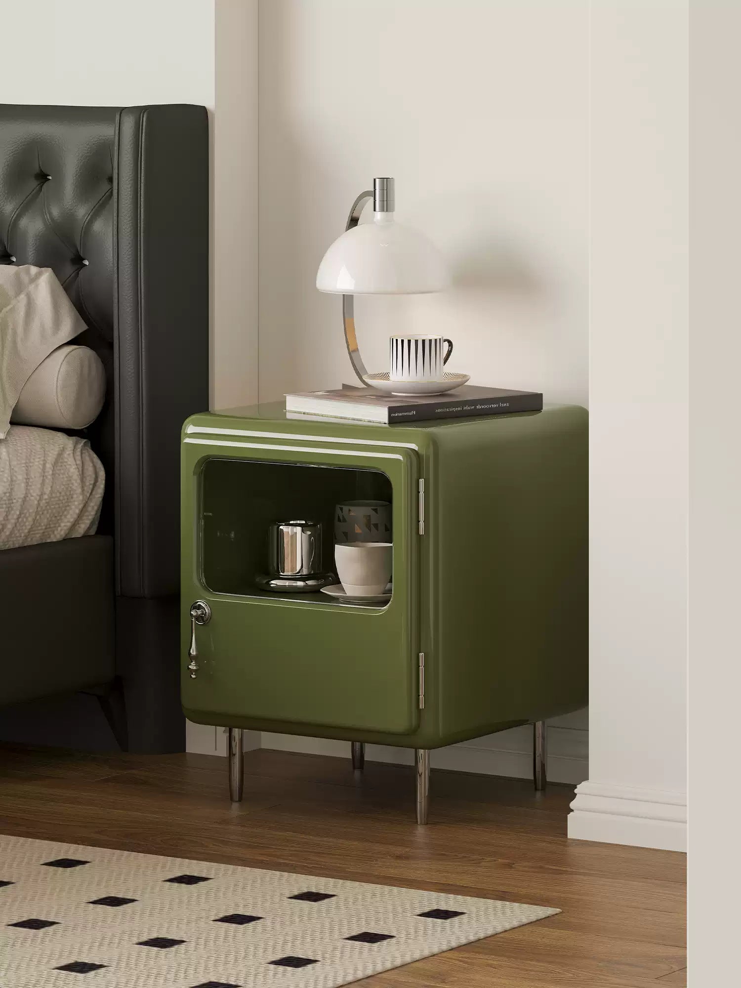 Retro Bedside Cabinet - Minimalist Matcha Green Storage | HomeinFun