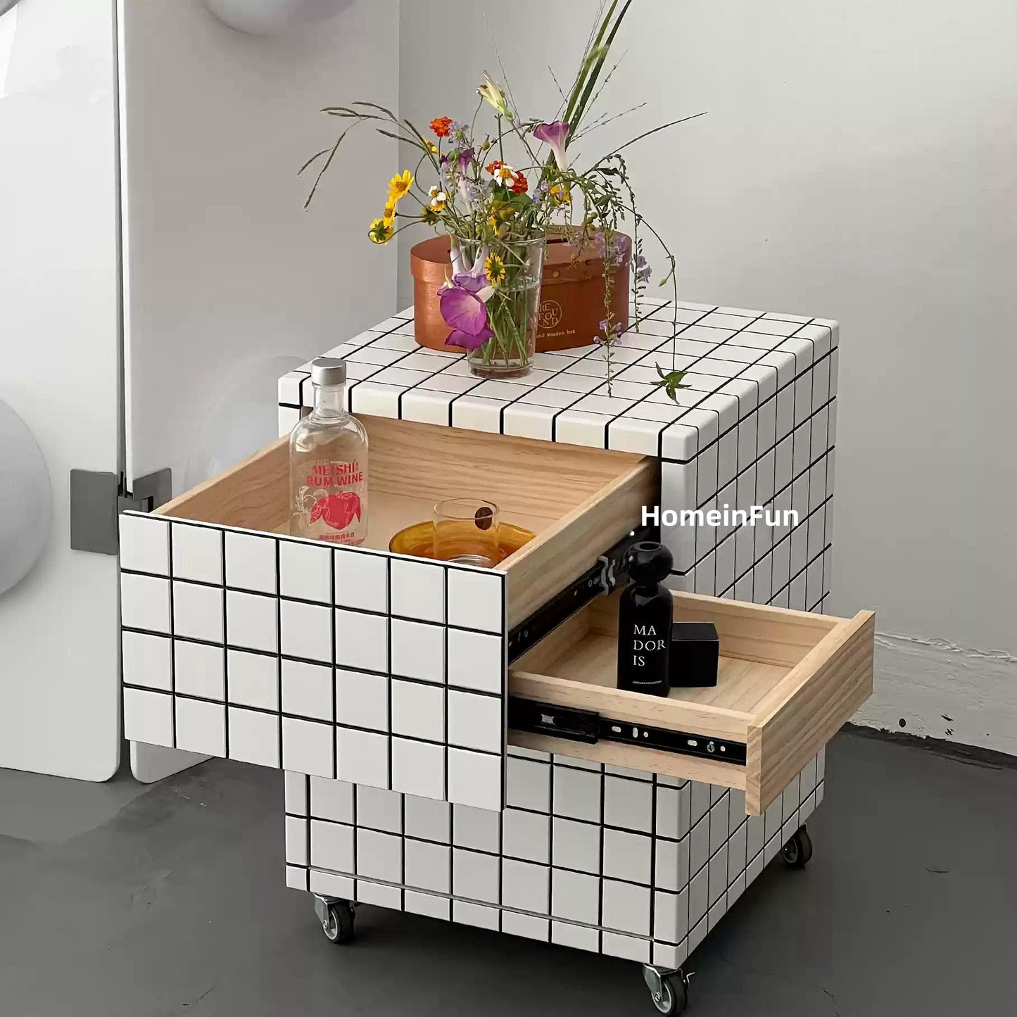 Tile Effect Small Side Table/Nightstand