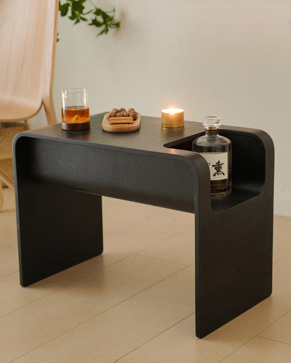 C-Shaped Oak Wood Side Table