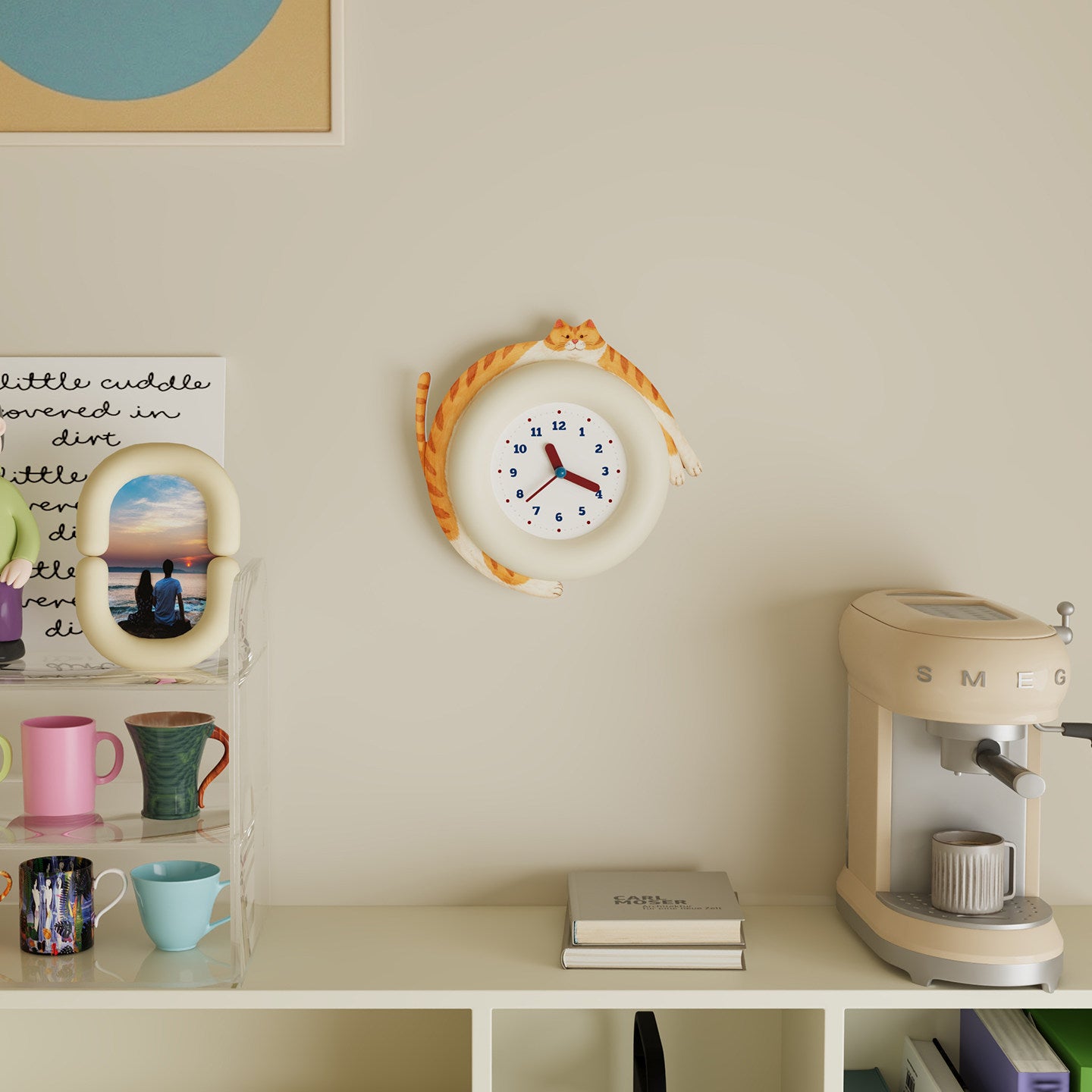 Cute Cat Hug Wall Clock