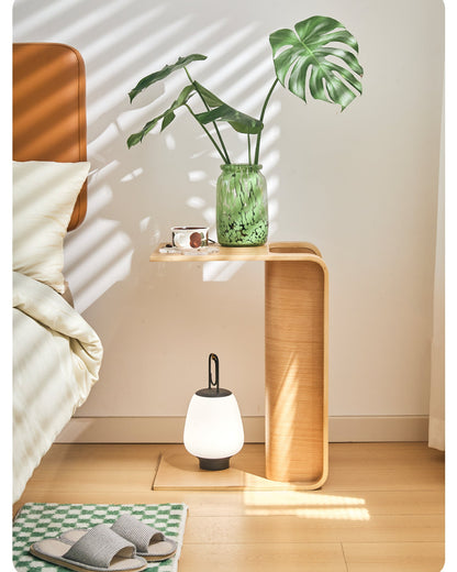 C-Shaped Oak Wood Side Table