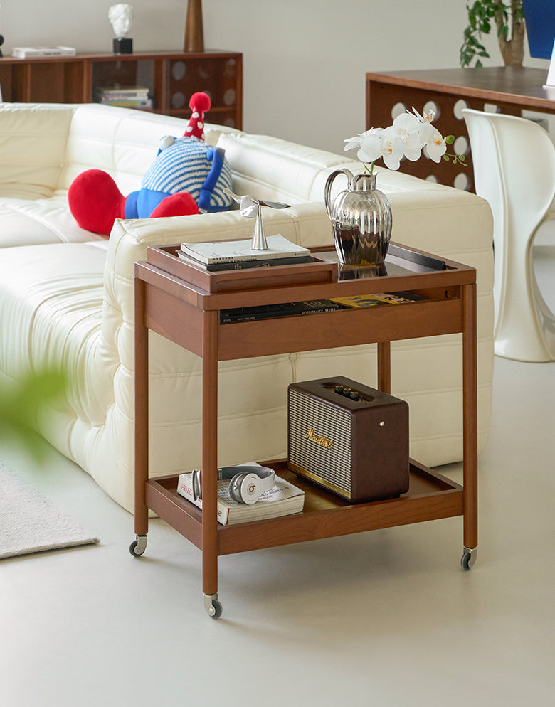 Solid Wood Vintage Rolling Cart