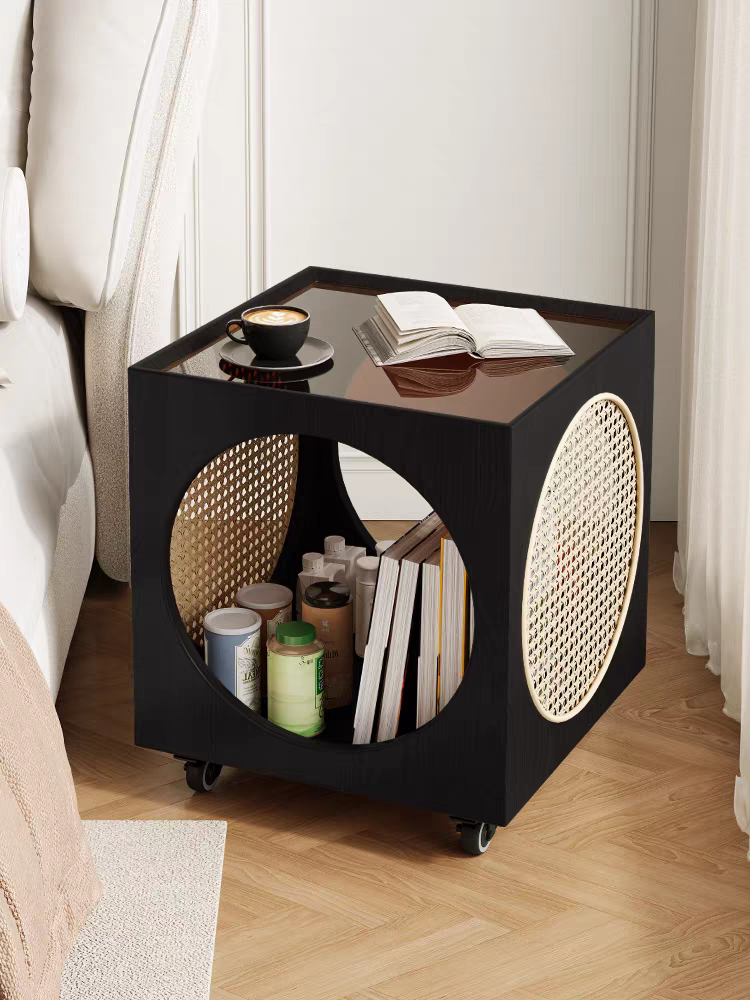 Rolling Solid Wood Side Table Bar Cart