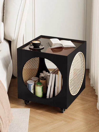 Rolling Solid Wood Side Table Bar Cart