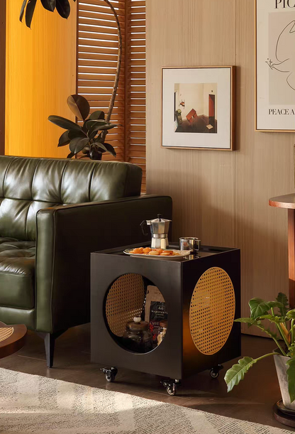 Rolling Solid Wood Side Table Bar Cart