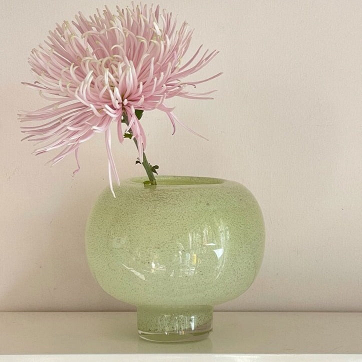 Green Round Glass Flower Vase