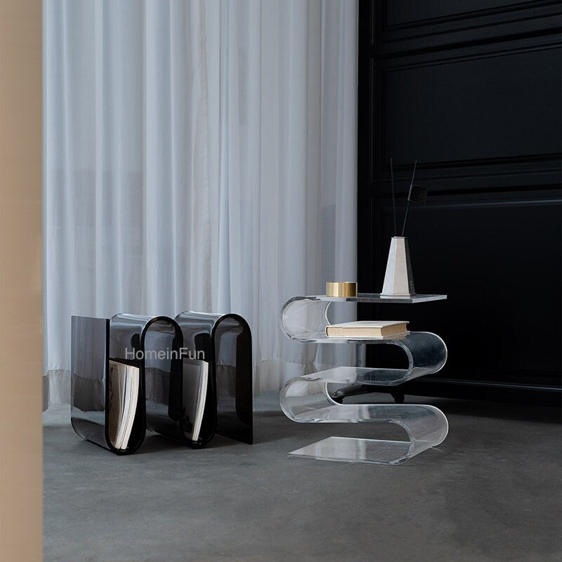 Curved Acrylic Side Table End Table